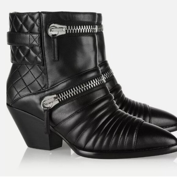 $1595❤️38.5/US8 Giuseppe Zanotti Leather Moto Biker Ankle Boots Quilted Black - Picture 2 of 11